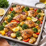 Helppo peltiruoka arkeen – kaikki samalle pellille ja uuni hoitaa loput